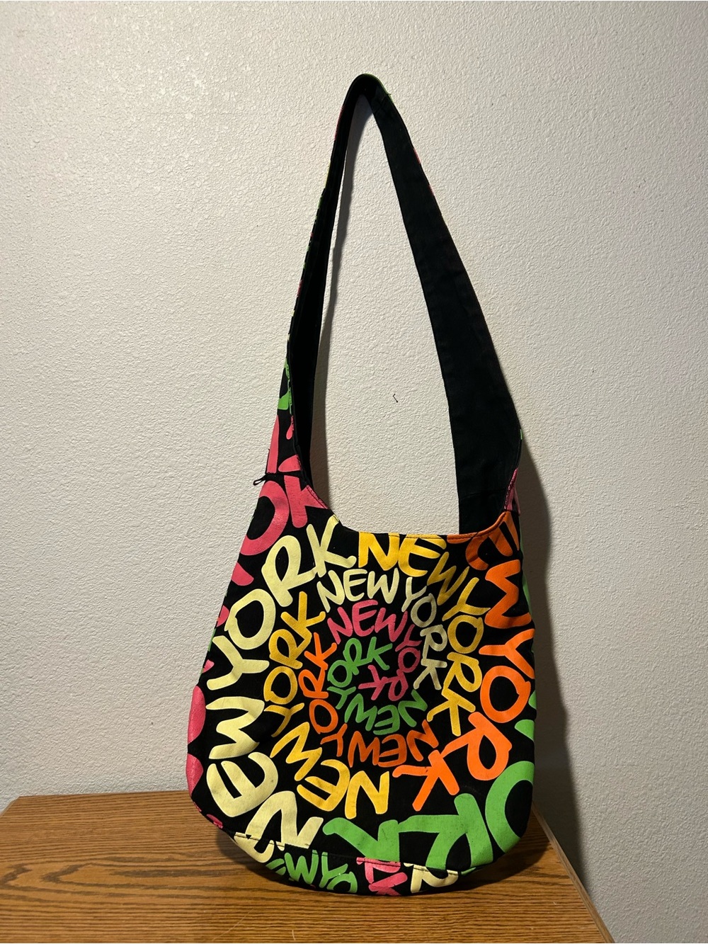 Robin Ruth Black Shoulder Bag with Multicolor New York Script